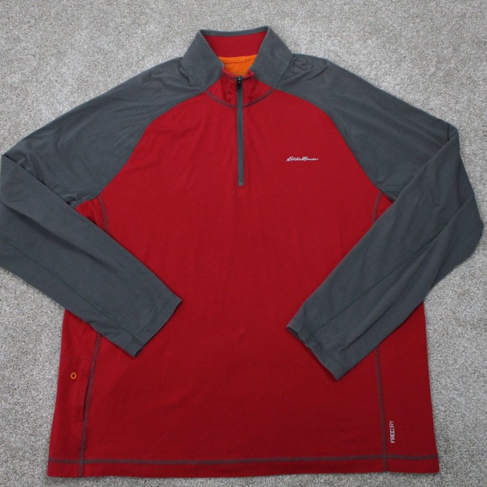 Eddie Bauer‎ AV FreeDry Sweatshirt Mens XL Red/Gray Fleece 1/4 Zip L/S Pullover